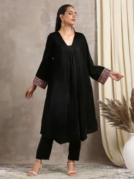 Black Velvet Embroidered Lace Kurta