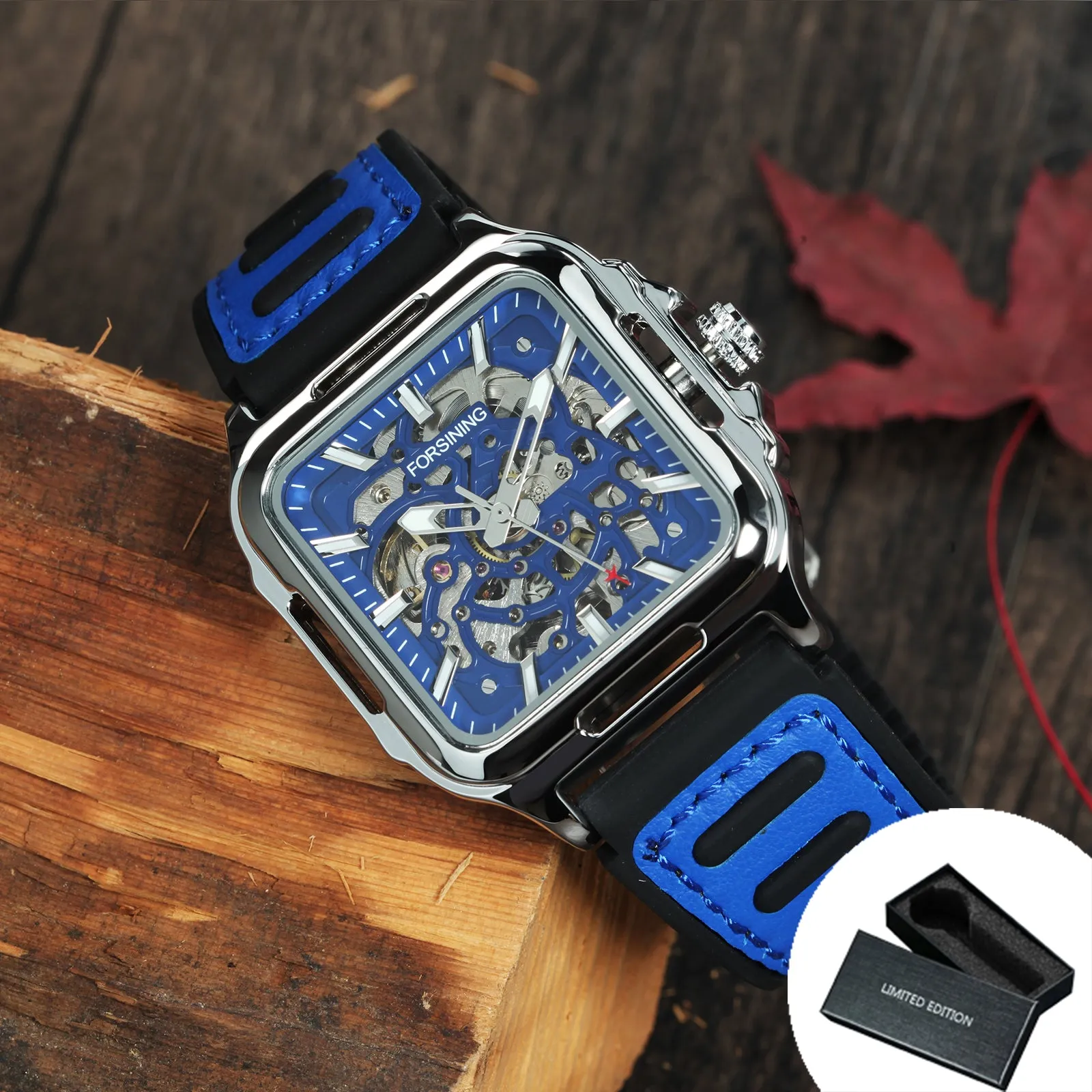 Fashion Transparent Skeleton Automatic Mechanical Watch for Men Sports Rubber Leather Strap FS 140