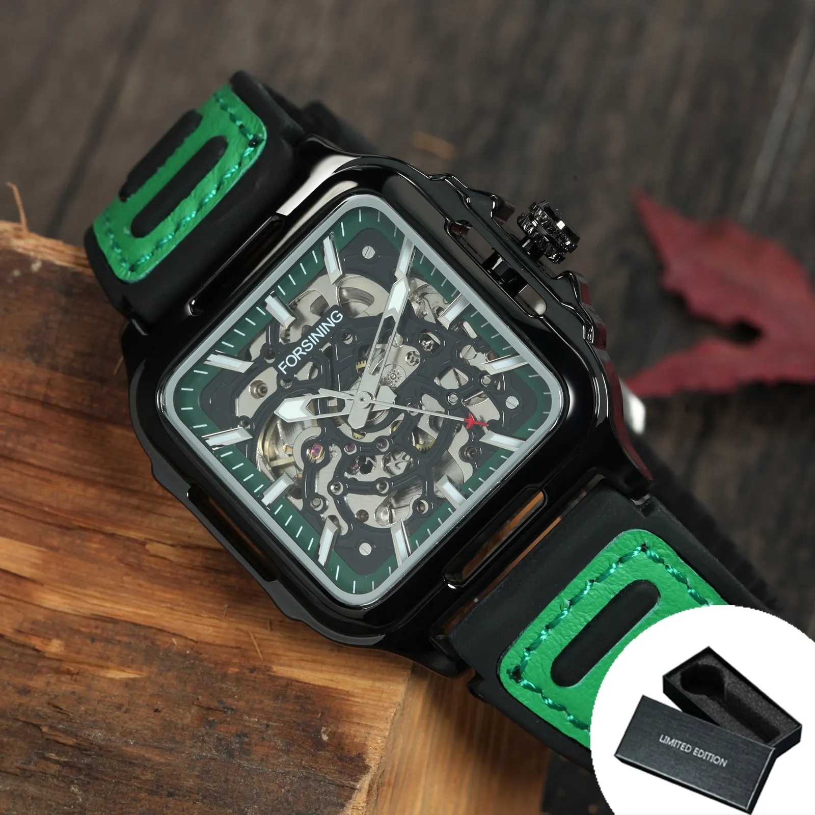 Fashion Transparent Skeleton Automatic Mechanical Watch for Men Sports Rubber Leather Strap FS 140