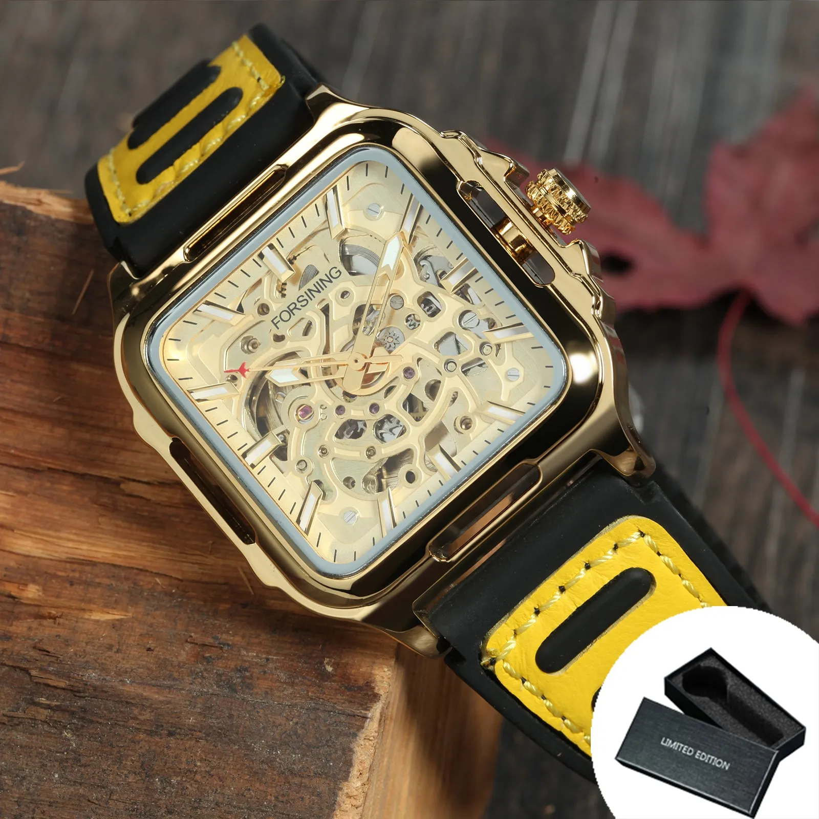 Fashion Transparent Skeleton Automatic Mechanical Watch for Men Sports Rubber Leather Strap FS 140