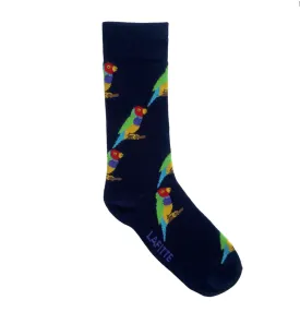 Gouldian Finch Bamboo Crew Socks in Navy