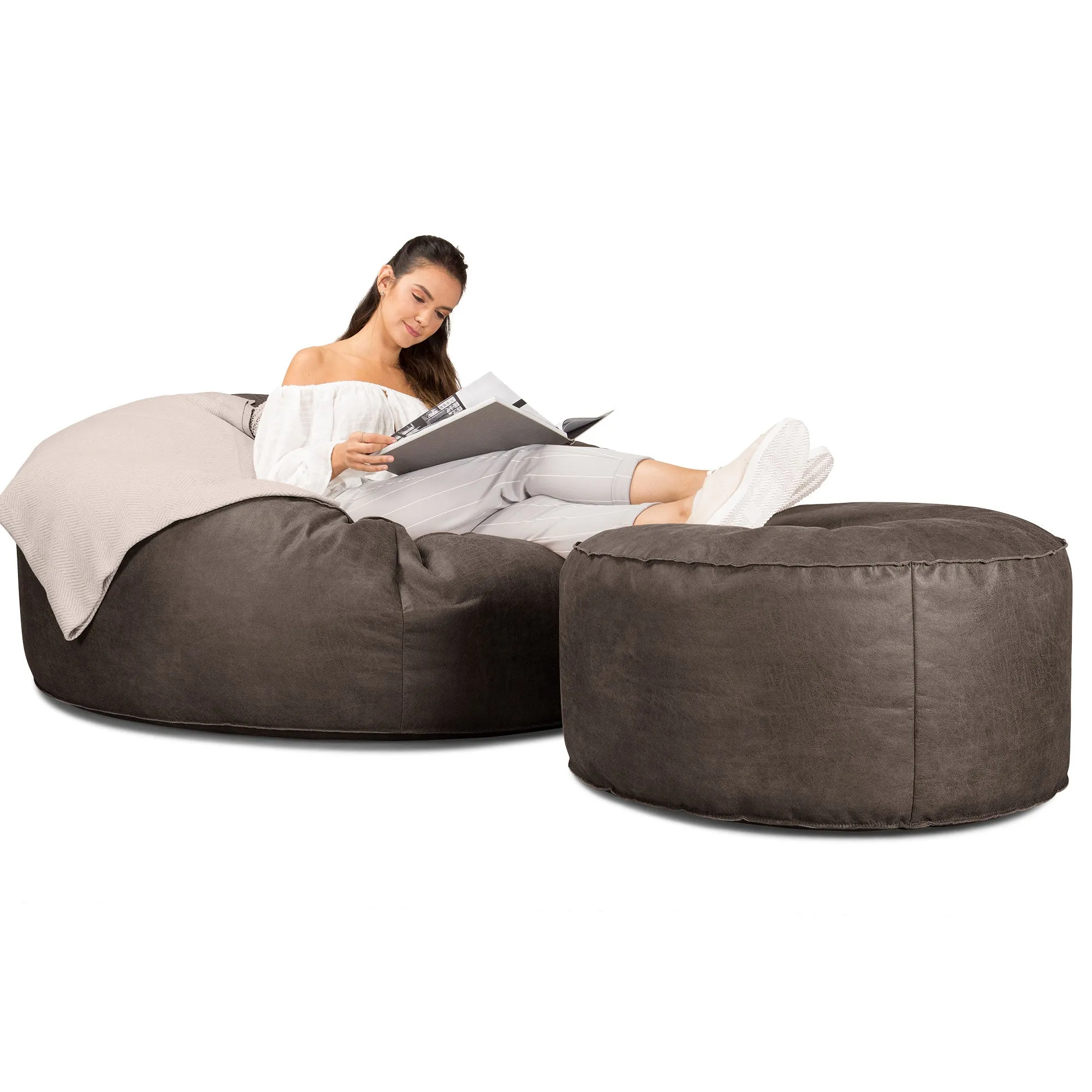 Mega Mammoth Bean Bag Sofa - Distressed Leather Natural Slate