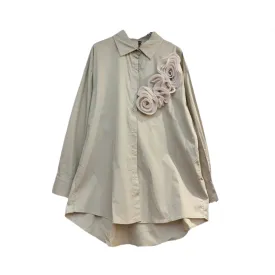 Pre Order:  3D Flower Loose Solid Long Sleeved Casual Shirt