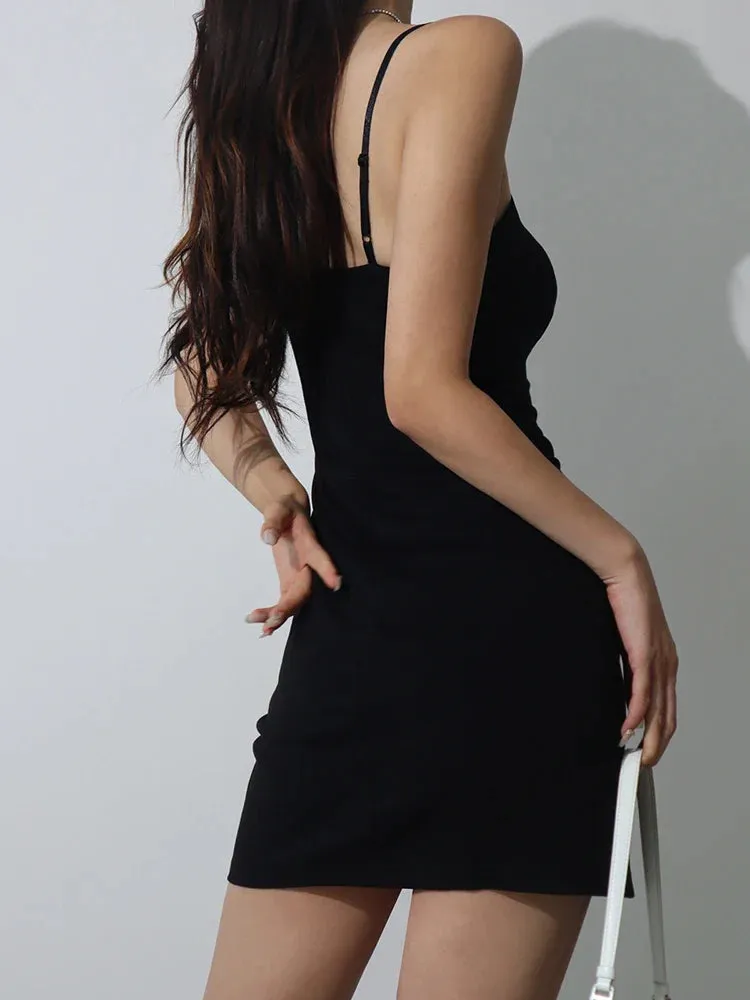 Slim Color Women Solid Slit Suspender Summer Mini Hot Backless Fit Sexy Casual Girl Dress Dress