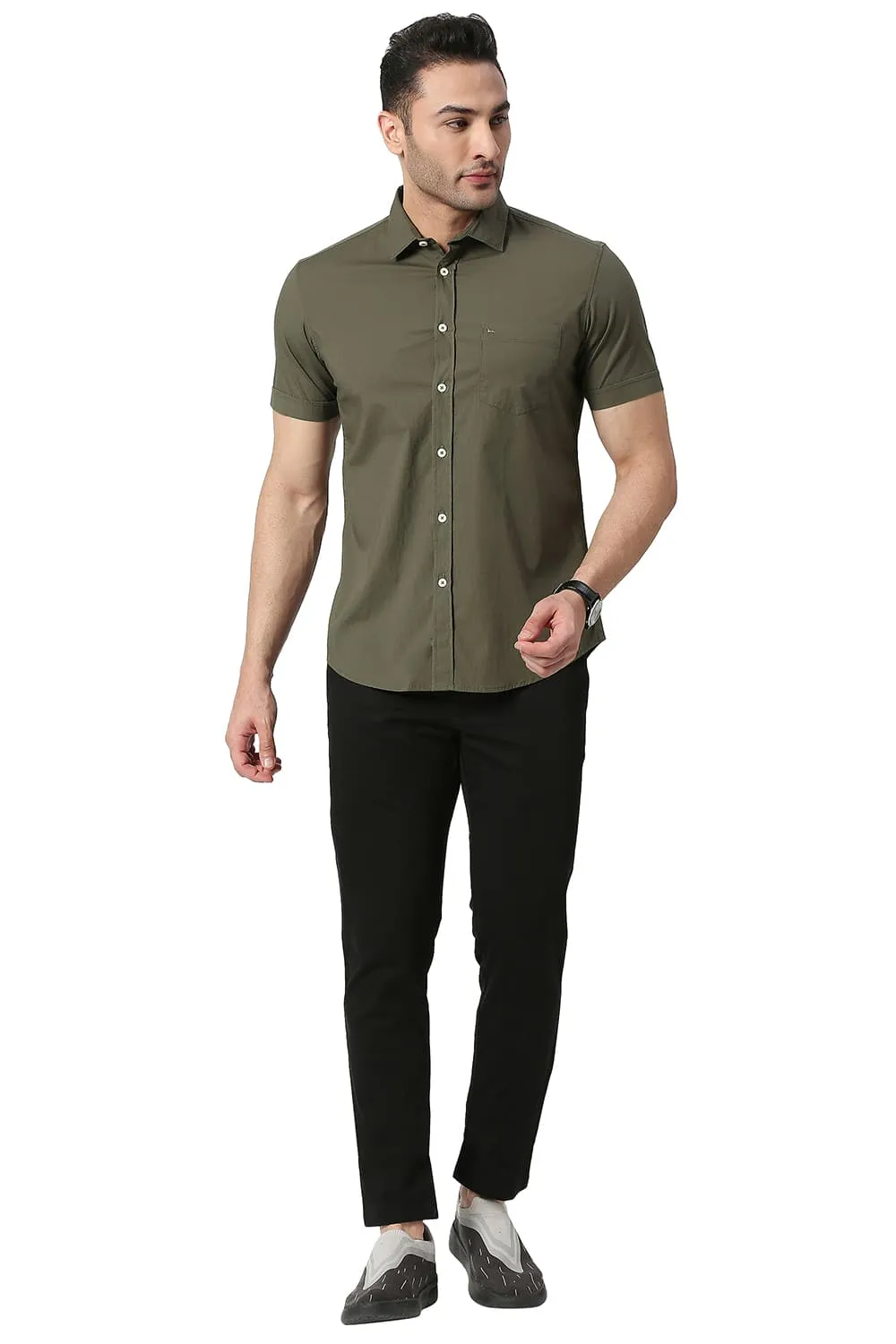 Slim Fit Cotton Poplin Stretch Halfsleeves Shirt