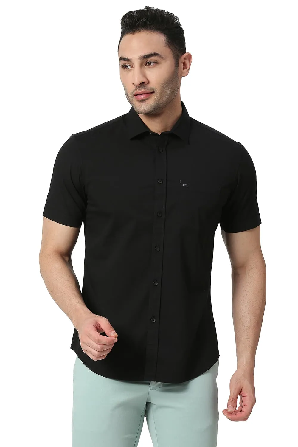 Slim Fit Cotton Poplin Stretch Halfsleeves Shirt