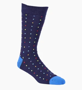 Squares on Navy Men's Bamboo Crew Socks