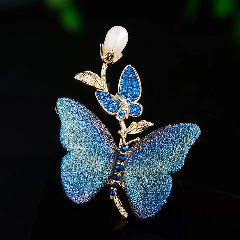 Women's Embroidered Art Butterfly Fresh Water Pearl Brooch