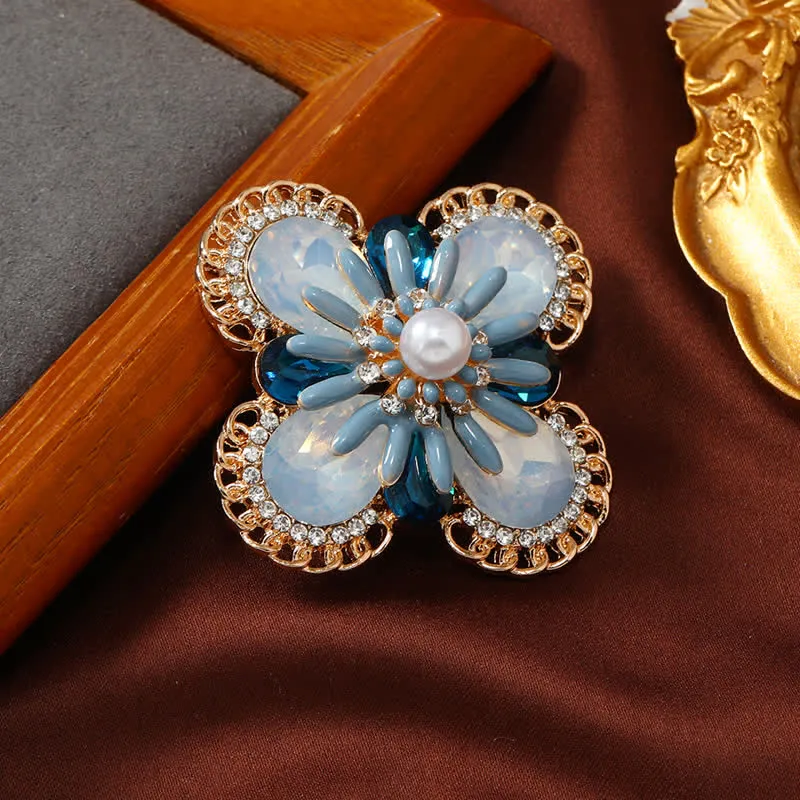 Women's Vintage Blue Opal Flower Brooch